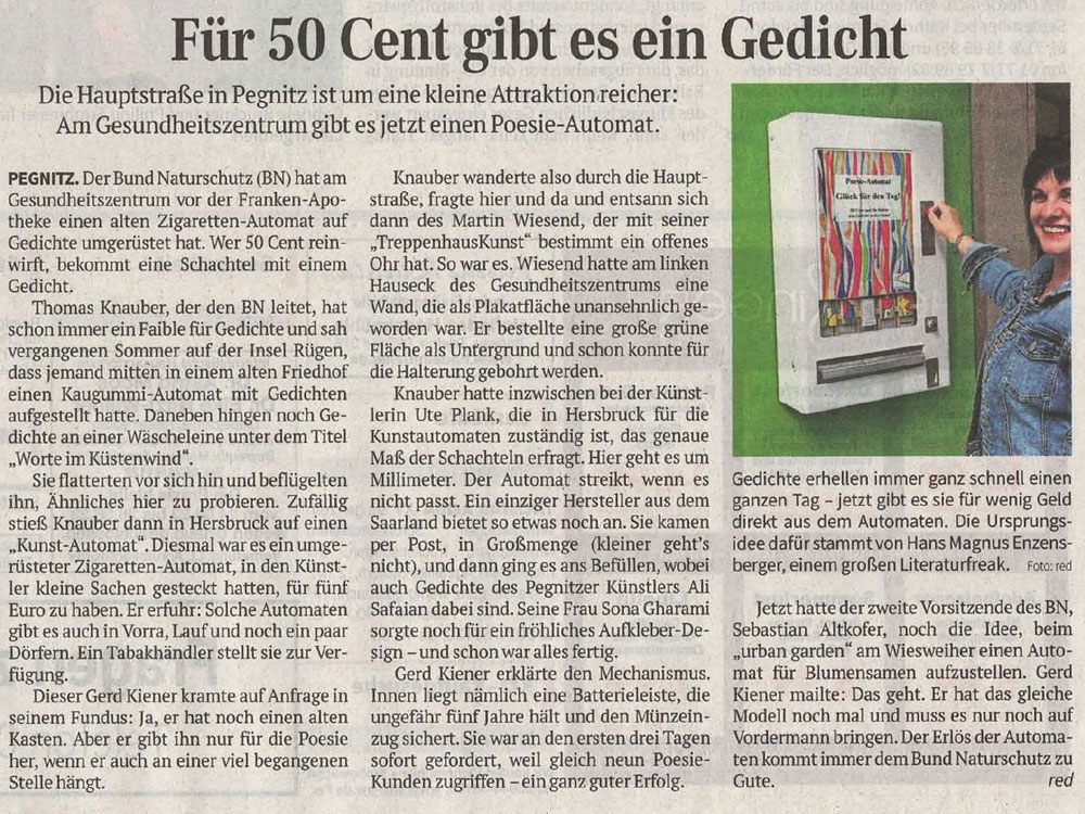Für 50 Cent gibt es ein Gedicht – Nordbayerische Nachrichten