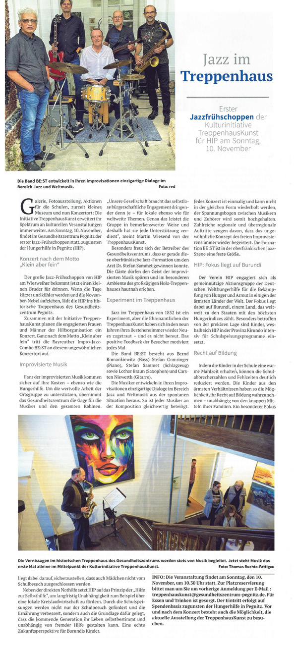 Jazz im Treppenhaus – Blickpunkt Pegnitz – Oktober 2024