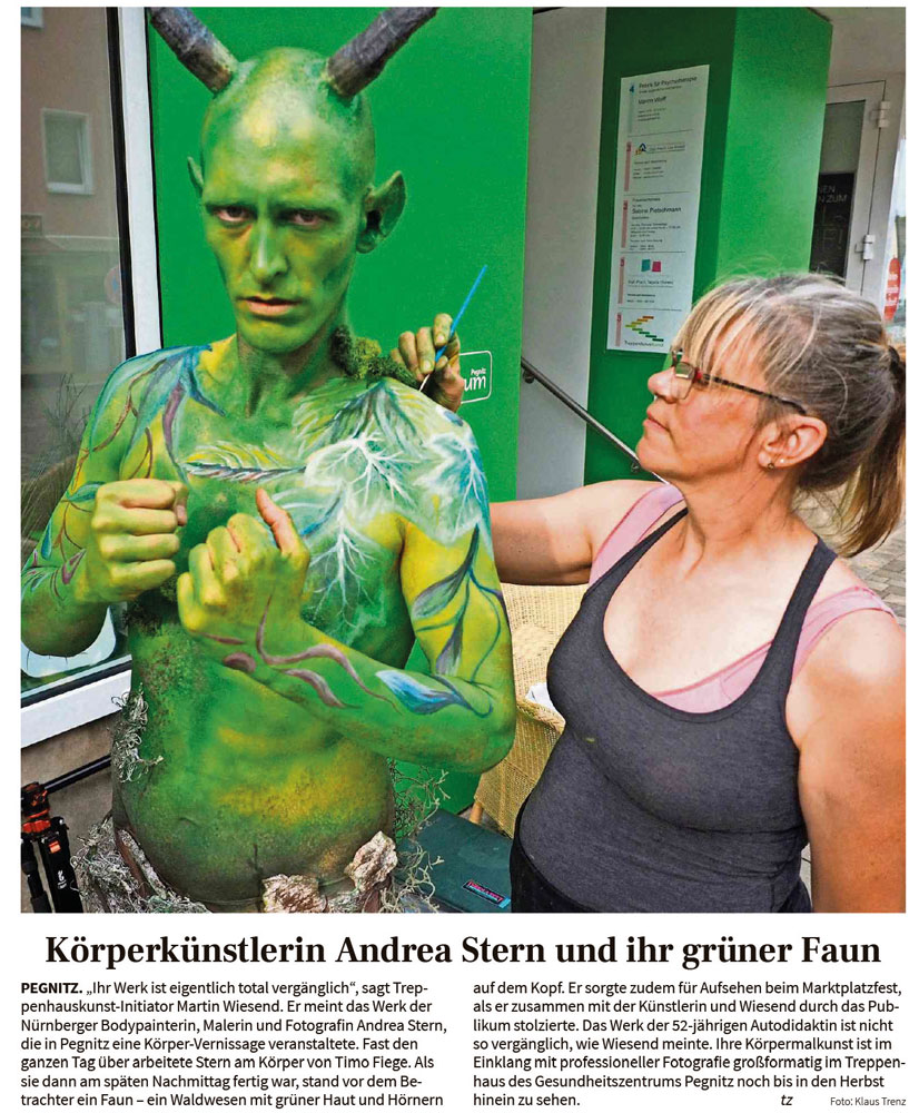 Körperkünstlerin Andrea Stern und ihr grüner Faun – Nordbayerischer Kurier
