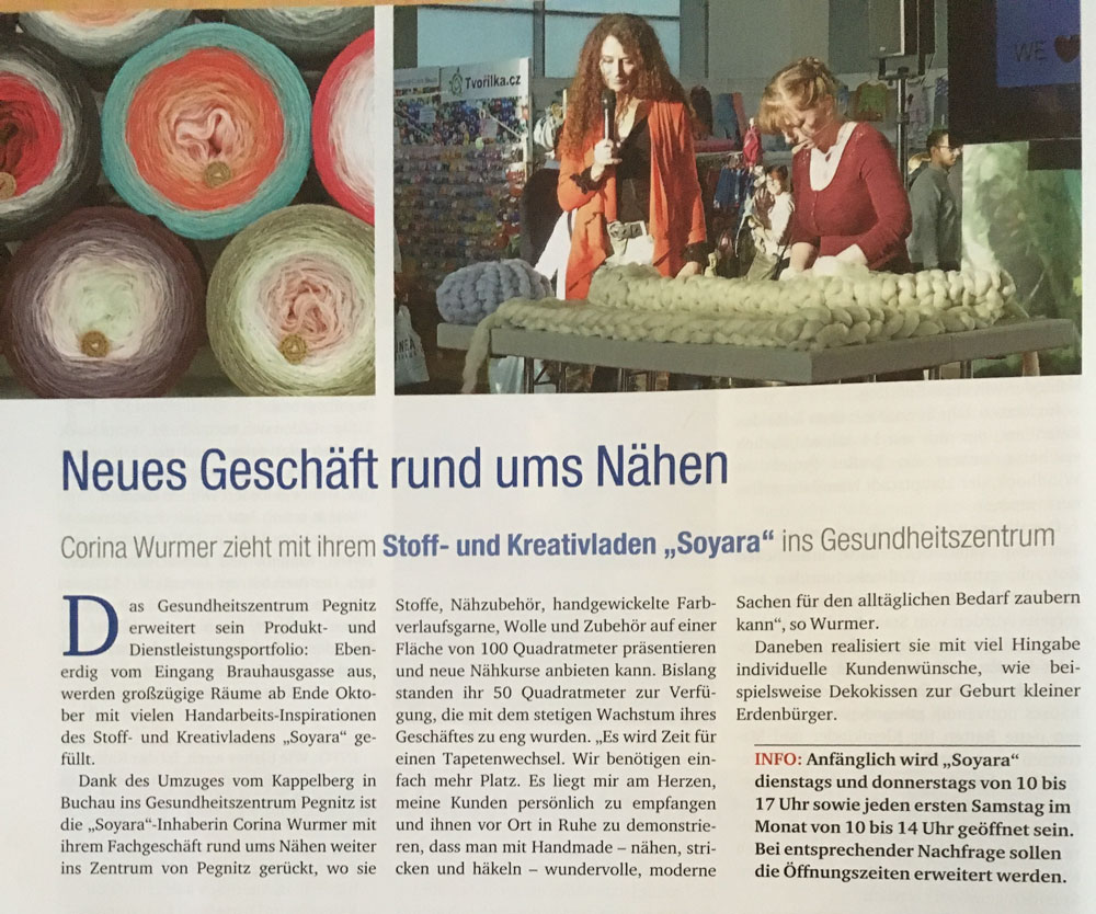 Neues Geschäft rund ums Nähen – Blickpunkt Pegnitz – Oktober 2018