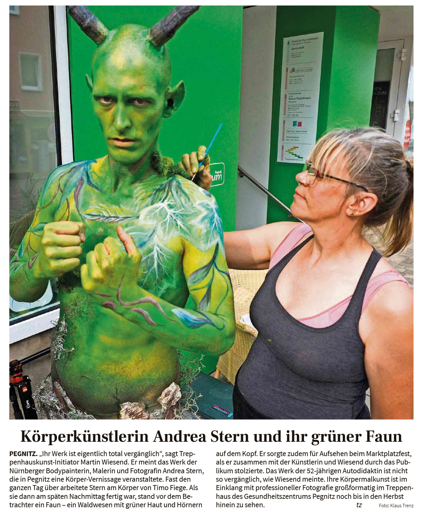 Körperkünstlerin Andrea Stern und ihr grüner Faun – Nordbayerischer Kurier