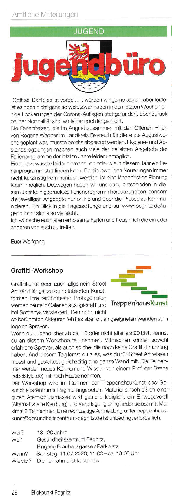 Graffiti-Workshop – Blickpunkt Pegnitz – Juli 2020